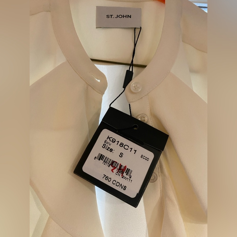 ST.JOHN- Cream Ruffle-Neck Blouse - Picture 3 of 6